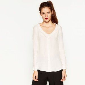 Zara Plunging Neckline Blouse Ecru Size Medium
